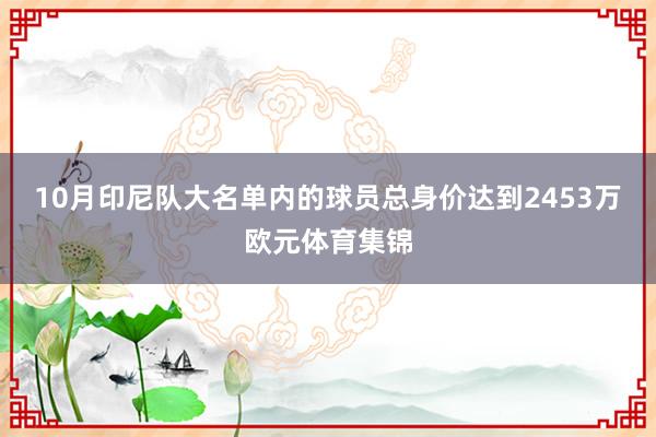 10月印尼队大名单内的球员总身价达到2453万欧元体育集锦